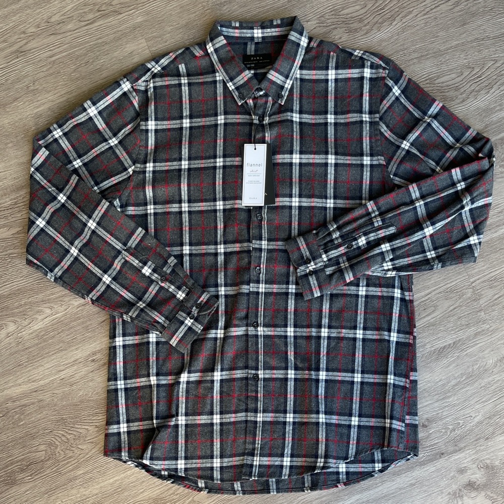 Zara Long Sleeve Flannel Button Up Shirt